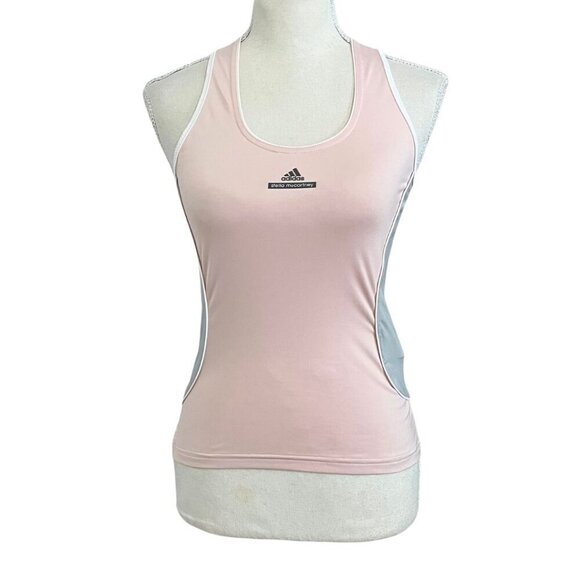 ADIDAS X STELLA MCCARTNEY PINK GREY WHITE SINGLET ATHLETIC RACERBACK TANK TOP - Picture 1 of 9
